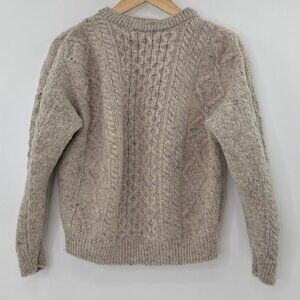 Aran Crafts Ireland Cable Knit Crew Neck Sweater Women L 100% Wool Beige